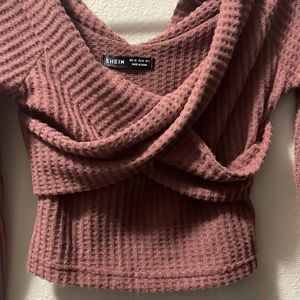 Off shoulder waffle knit